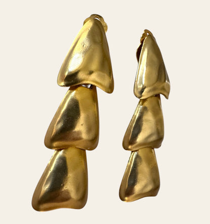 1980's Long Gold Tone Clip On Earrings