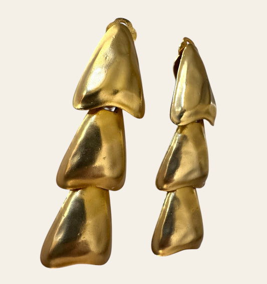 1980's Long Gold Tone Clip On Earrings