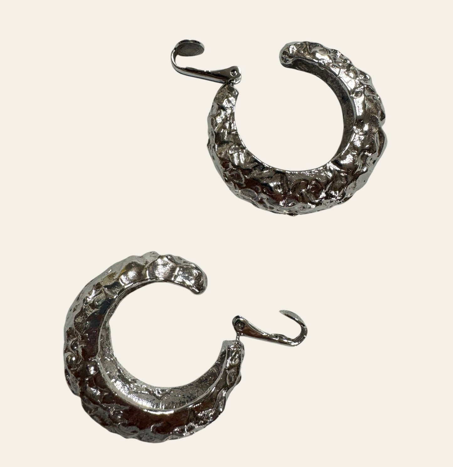 Vintage Chunky Silver Tone Clip On Earrings