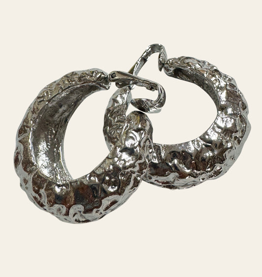 Vintage Chunky Silver Tone Clip On Earrings