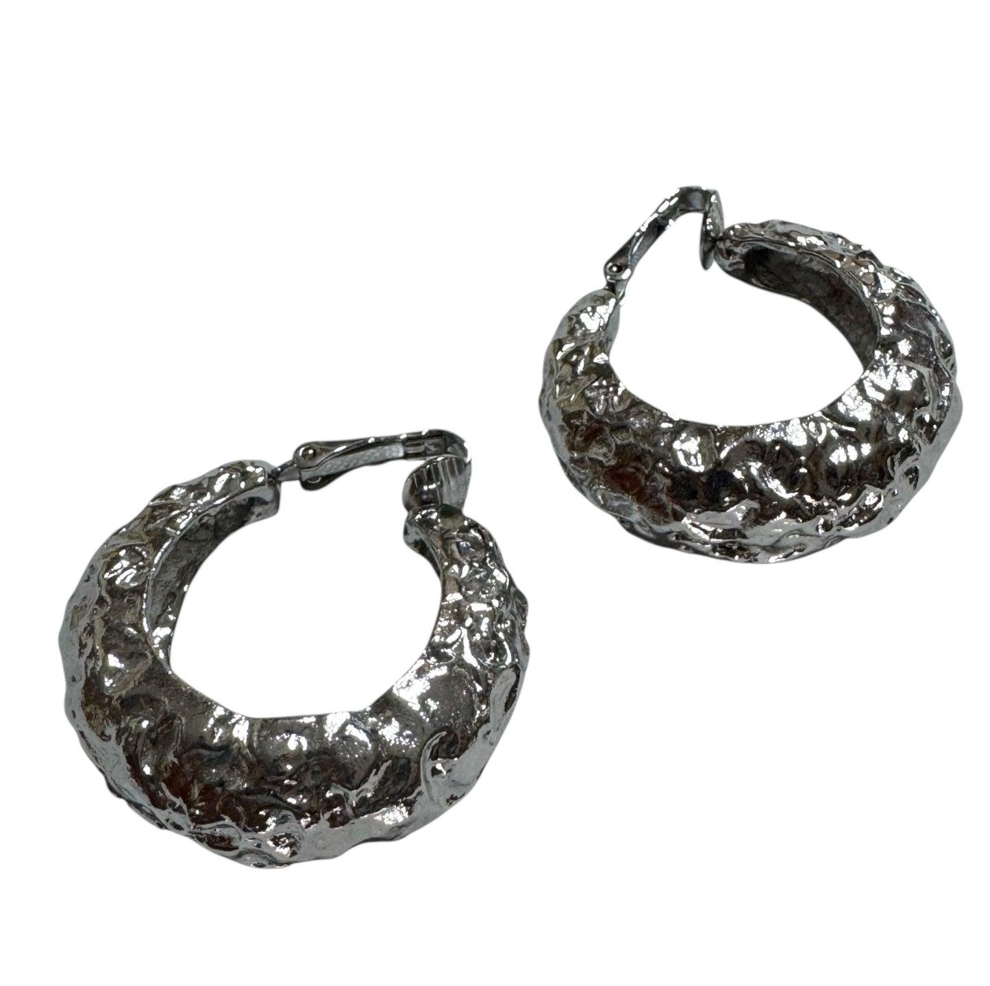 Vintage Chunky Silver Tone Clip On Earrings