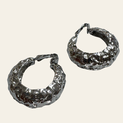 Vintage Chunky Silver Tone Clip On Earrings