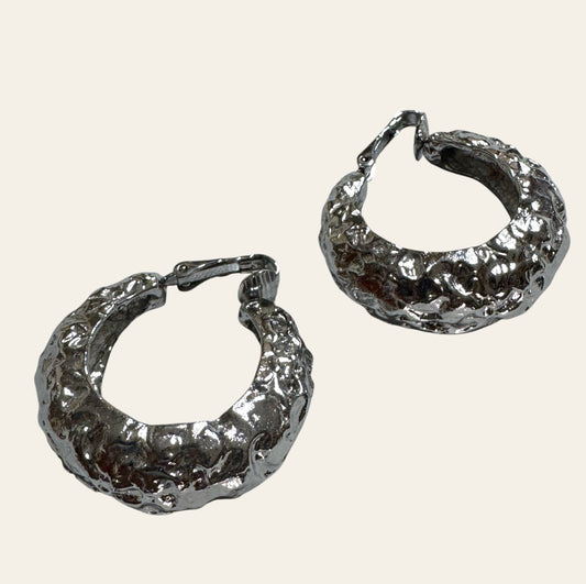 Vintage Chunky Silver Tone Clip On Earrings