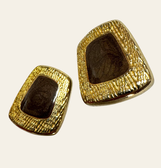 1980s Modernist Rectangular Clip On Earrings