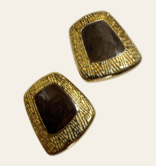 1980s Modernist Rectangular Clip On Earrings