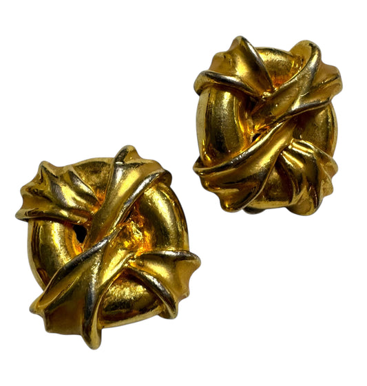Large 1980s Twisted Knot Statement Clip On Earrings