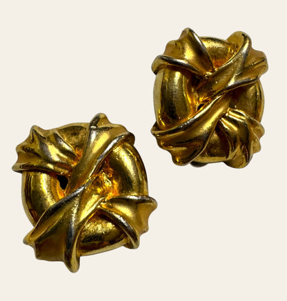 Large 1980s Twisted Knot Statement Clip On Earrings