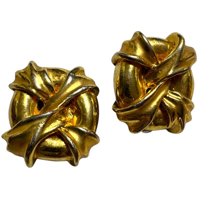 Large 1980s Twisted Knot Statement Clip On Earrings