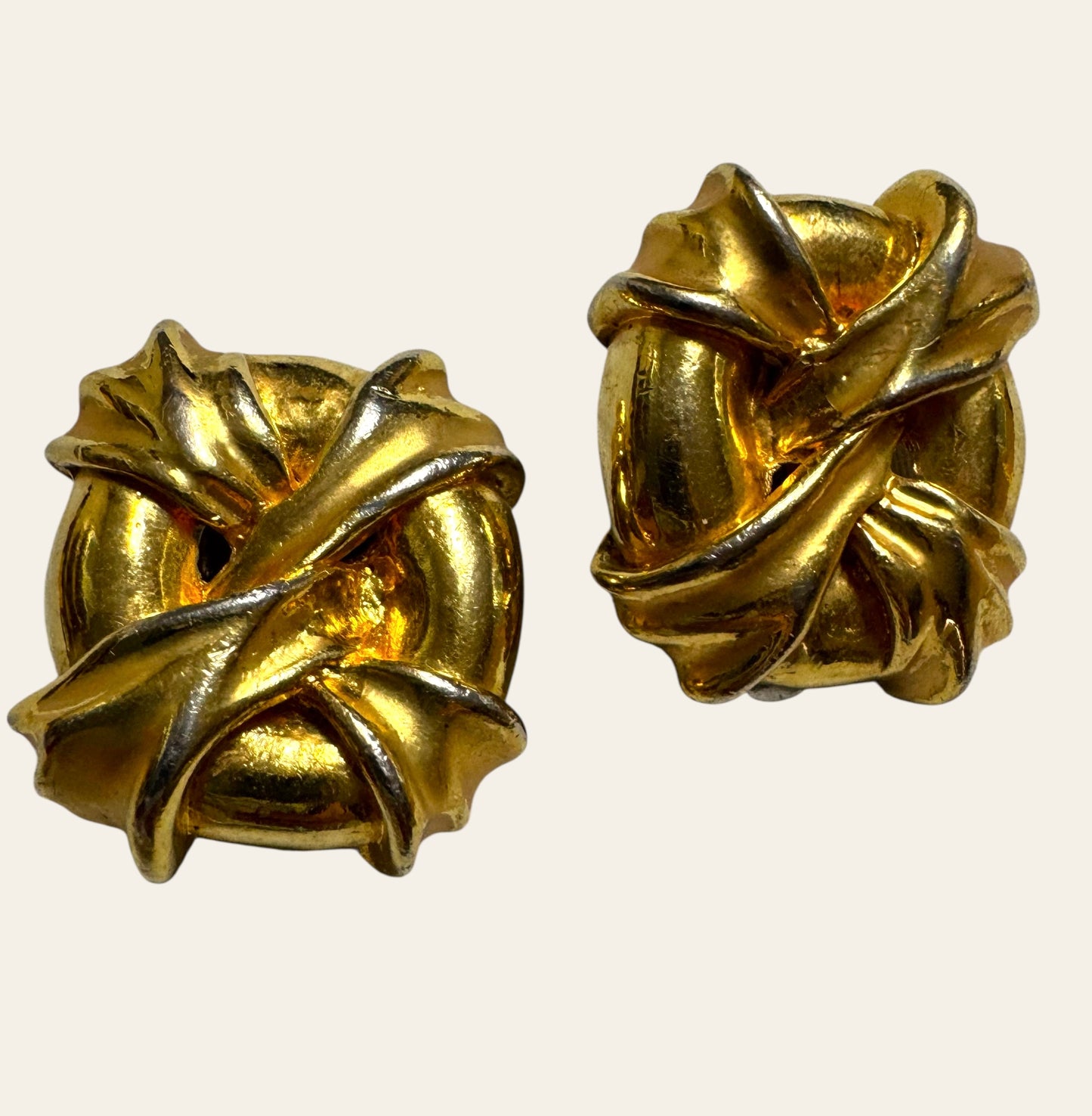 Large 1980s Twisted Knot Statement Clip On Earrings