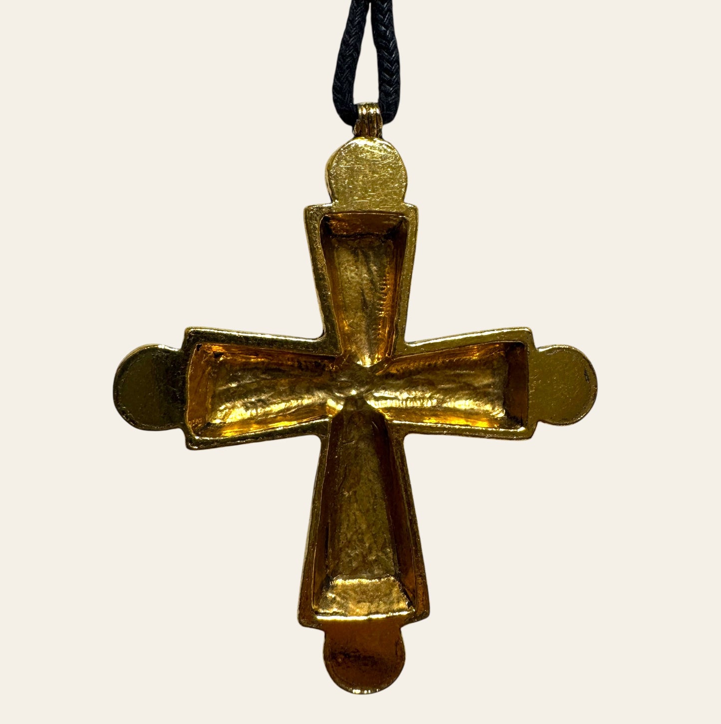 Vintage Gilded Cross Pendant with Lapis Center & Simulated Pearls