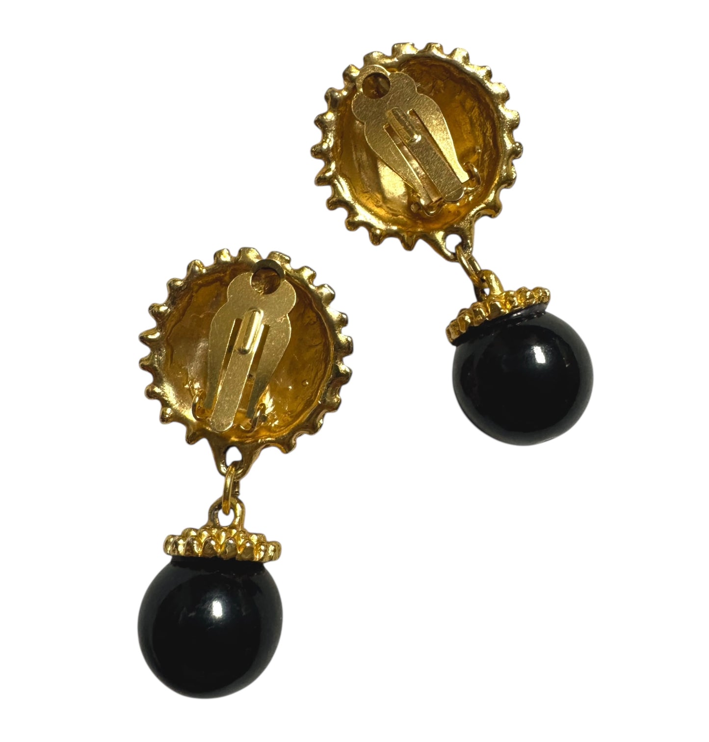 Vintage Textured Gold & Black Drop Earrings