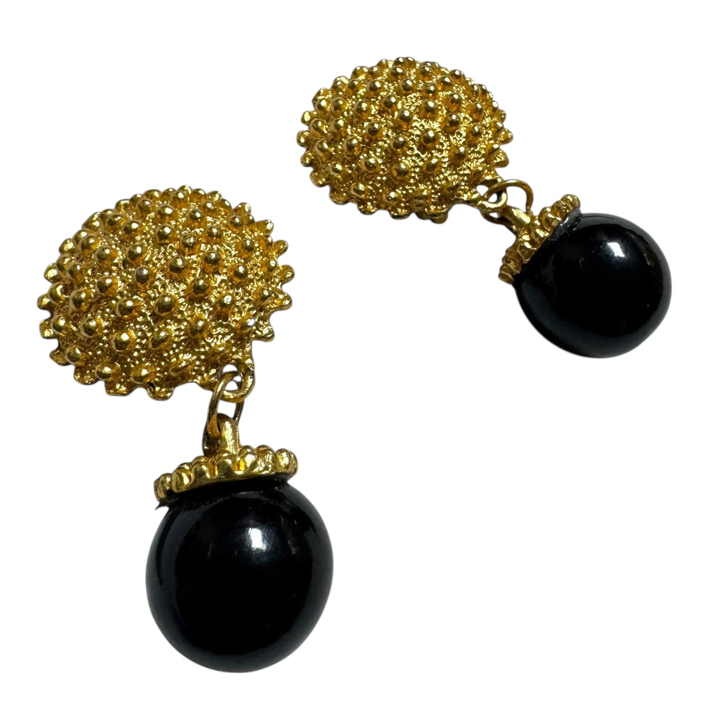 Vintage Textured Gold & Black Drop Earrings