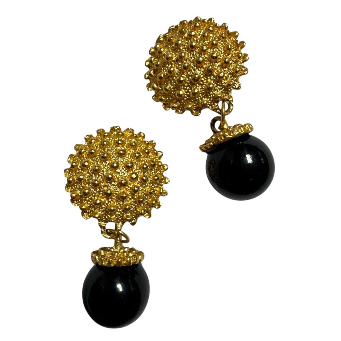 Vintage Textured Gold & Black Drop Earrings