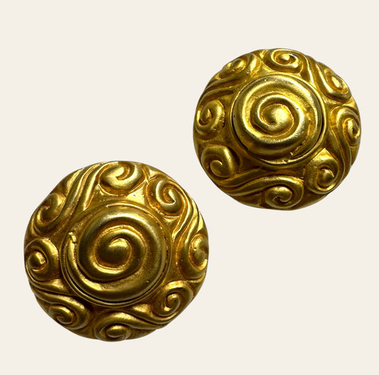 Vintage Sculpted Gold Swirl Earrings
