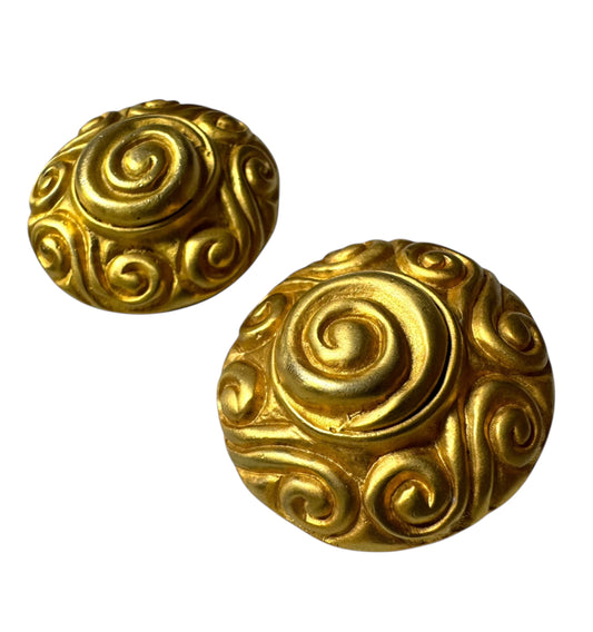 Vintage Sculpted Gold Swirl Earrings