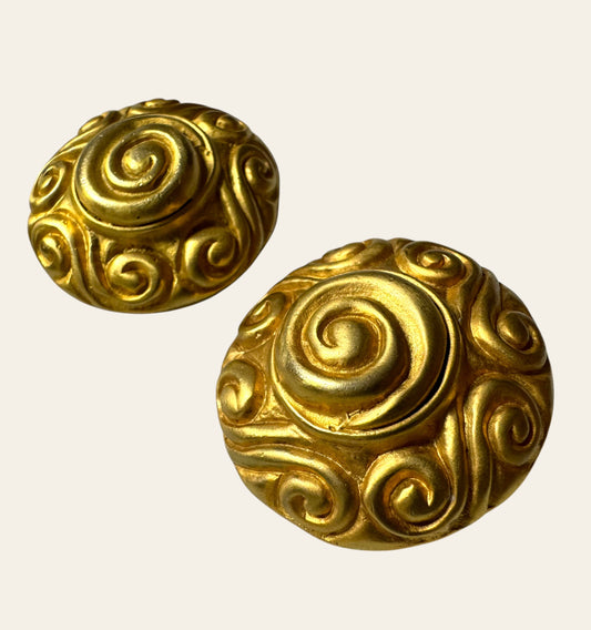 Vintage Sculpted Gold Swirl Earrings