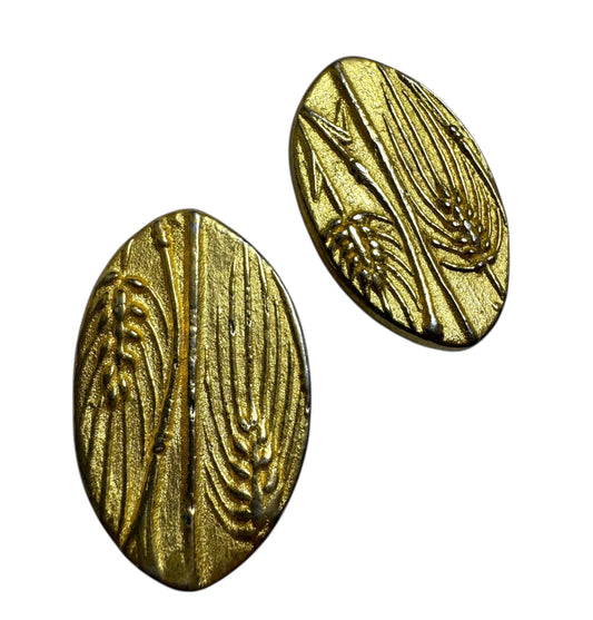 Vintage Large Gold Tone Oval Shaped Clip On Earrings