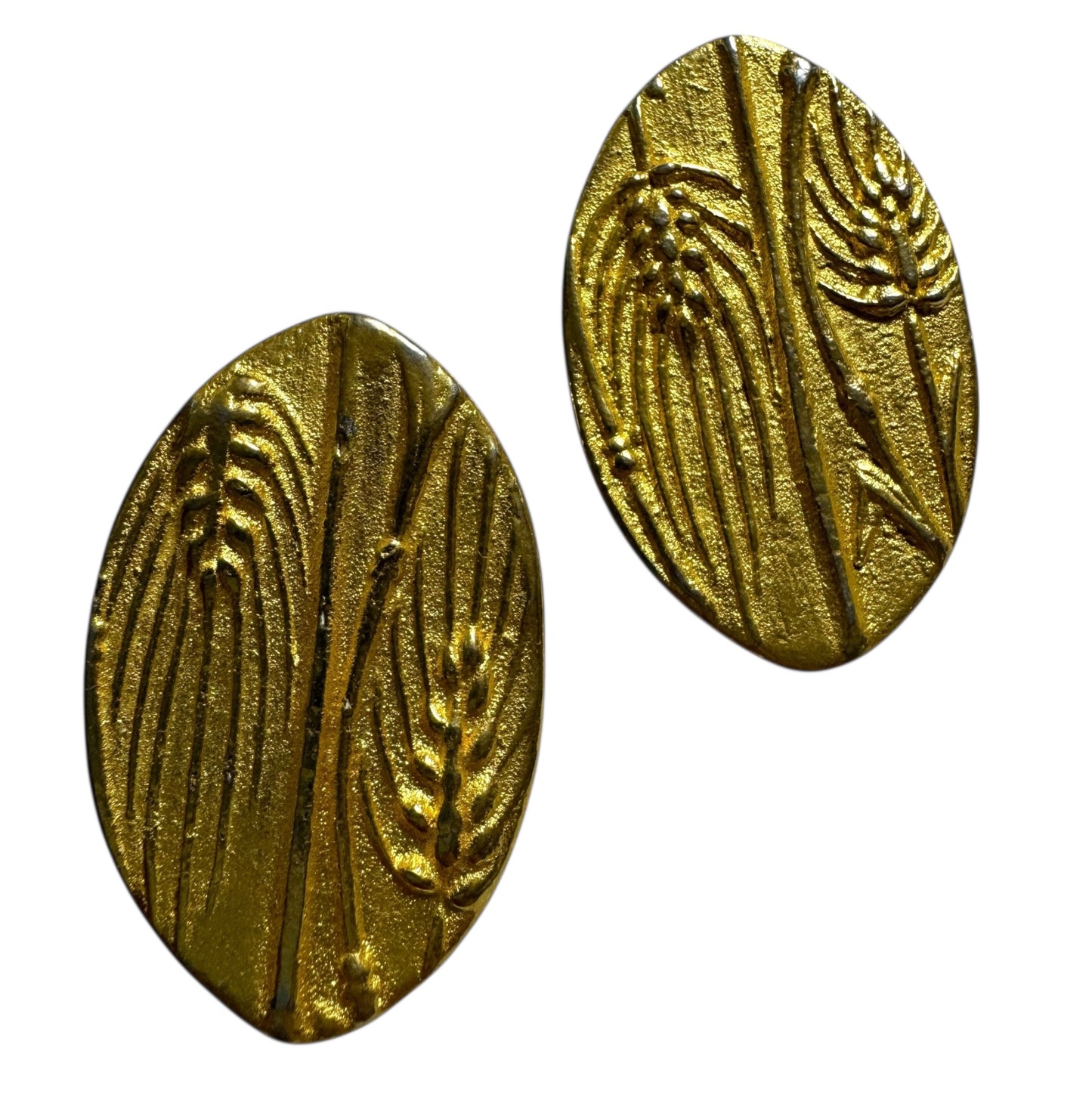 Vintage Large Gold Tone Oval Shaped Clip On Earrings