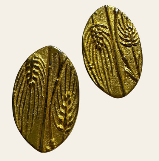 Vintage Large Gold Tone Oval Shaped Clip On Earrings