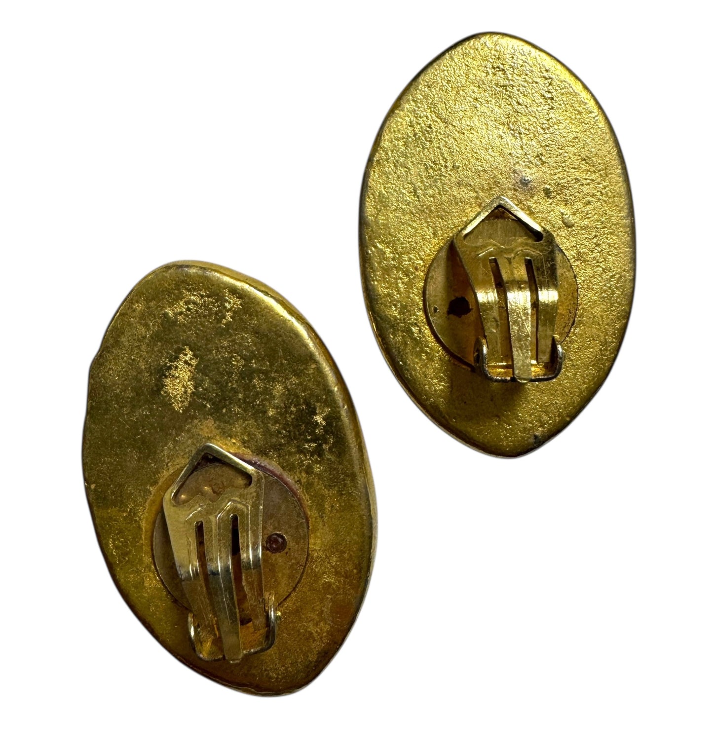 Vintage Large Gold Tone Oval Shaped Clip On Earrings