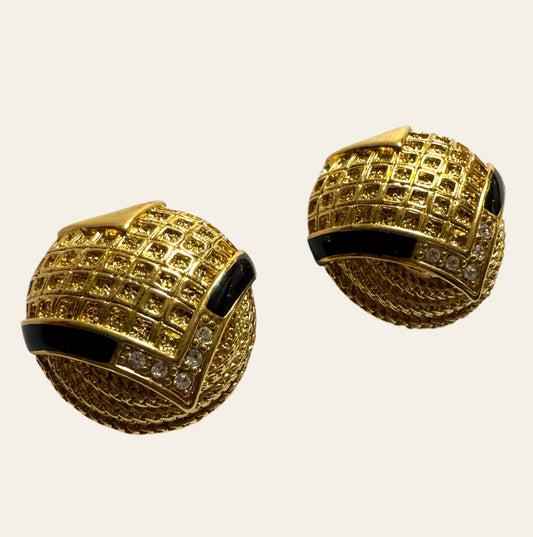1980's Large Gilded Orbit Clip On Earrings
