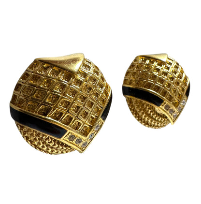 1980's Large Gilded Orbit Clip On Earrings