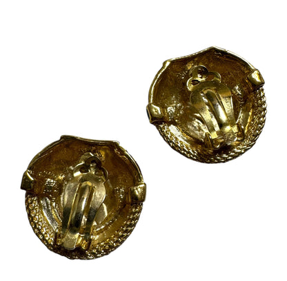 1980's Large Gilded Orbit Clip On Earrings