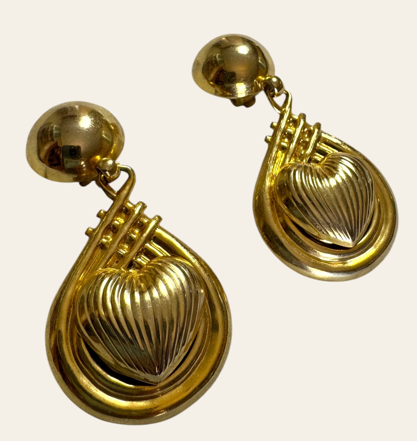 1980s Sculptural Heart Drop Earrings