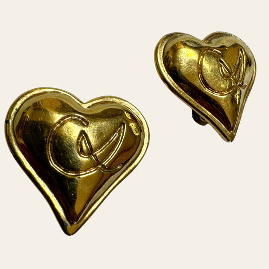 Vintage Christian Lacroix Puffy Heart Clip On Earrings