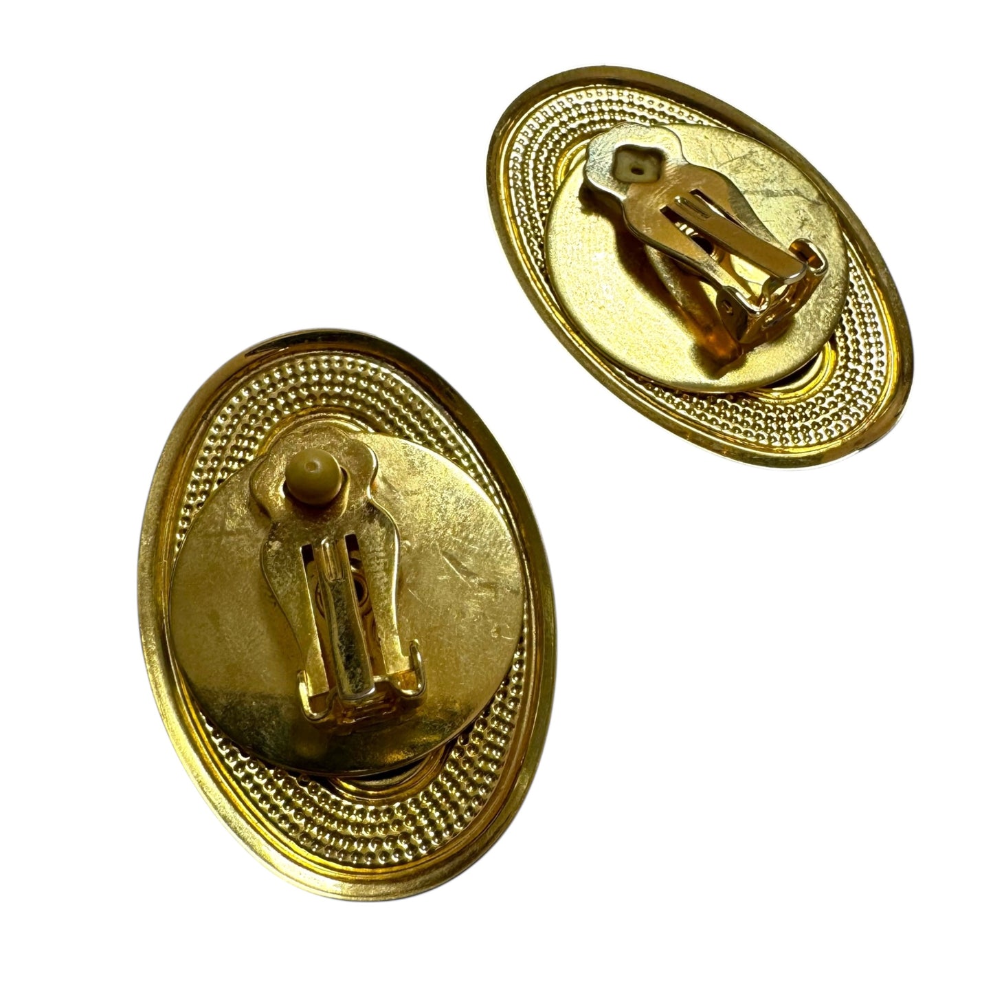 XL 1980s Oval Clip On Earrings with Baroque Pearl Cabochons