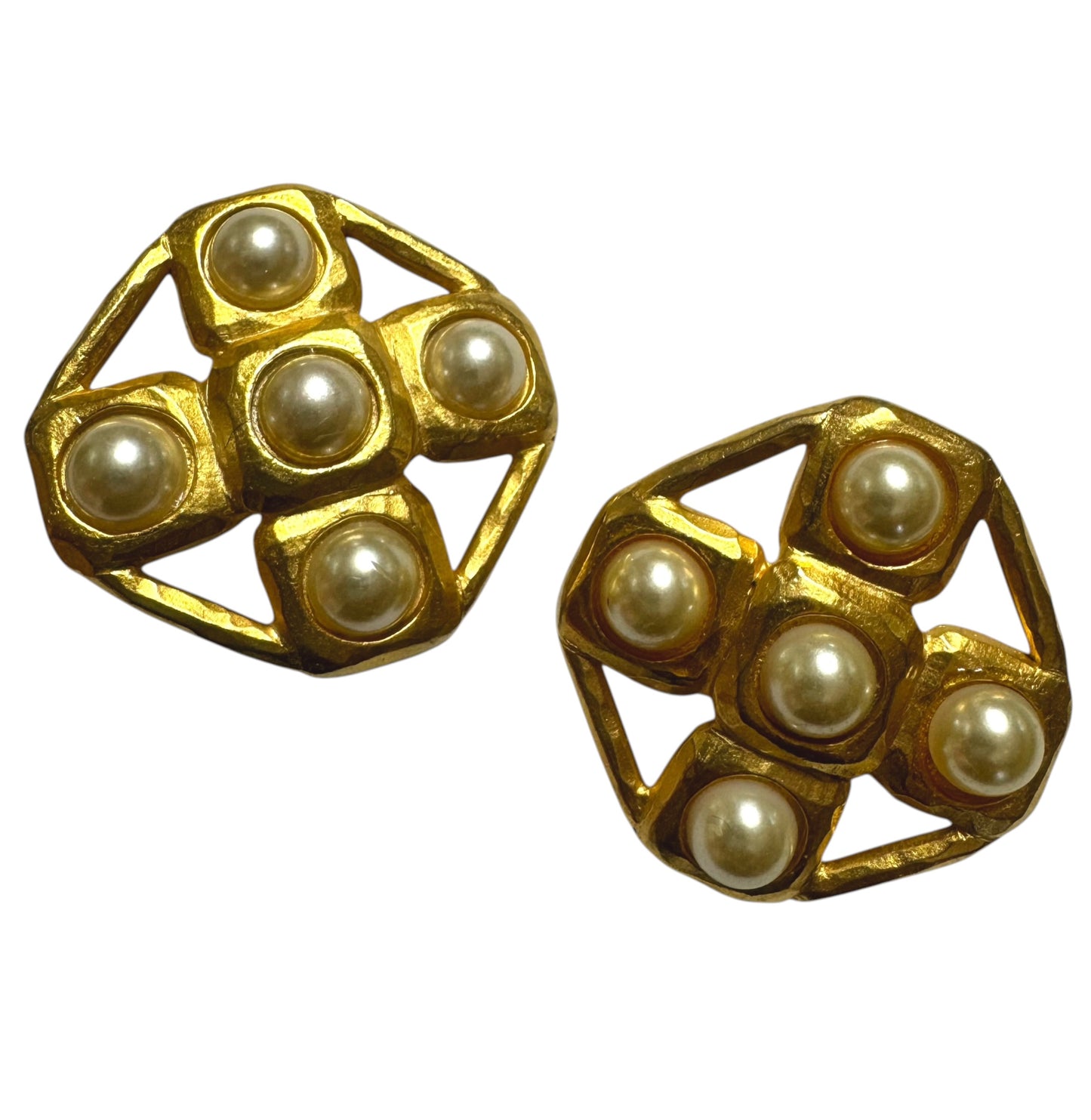 1980s Architectural Pearl Cross Clip On Earrings