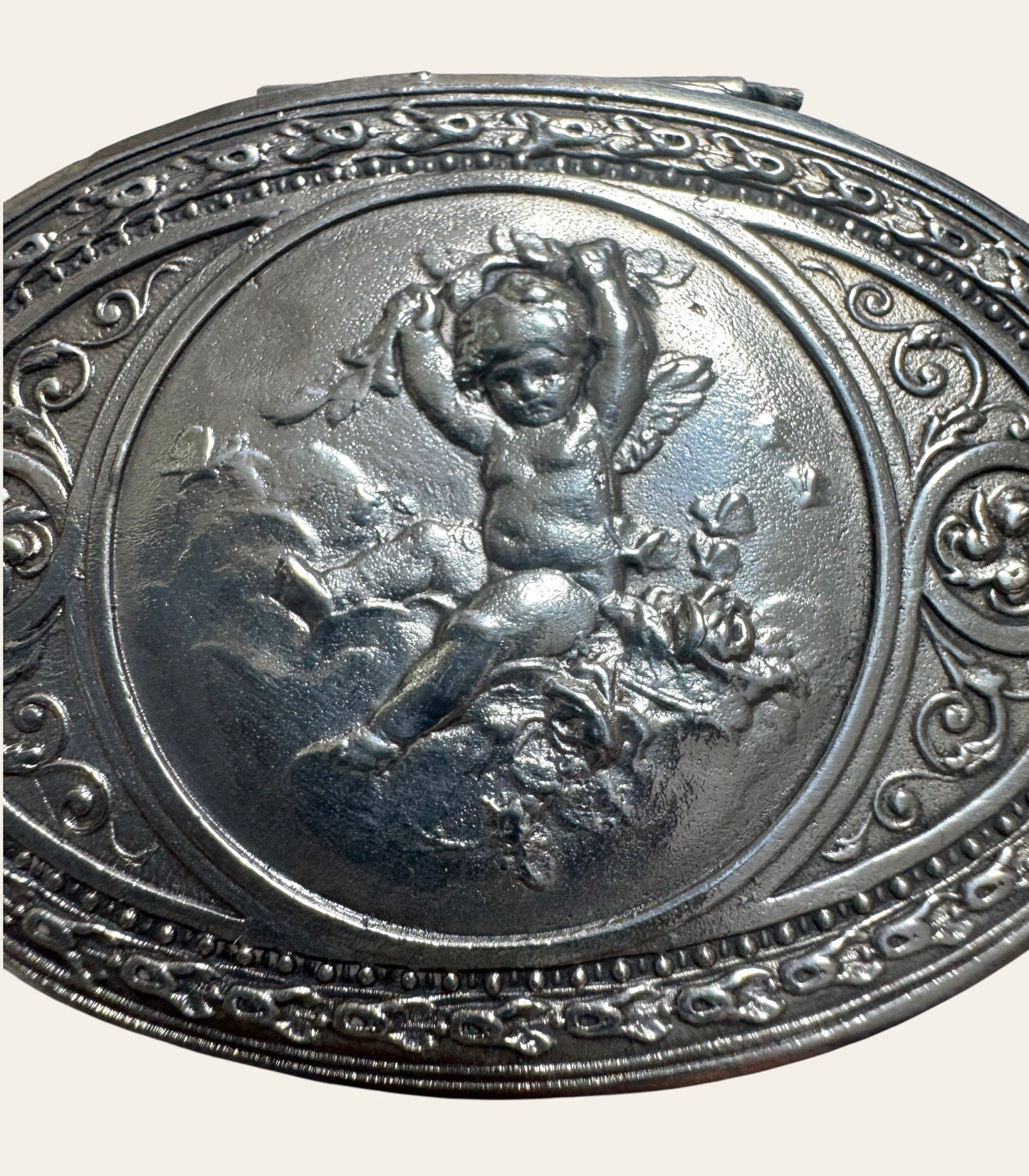 19th-Century French Solid Silver Cherub Box