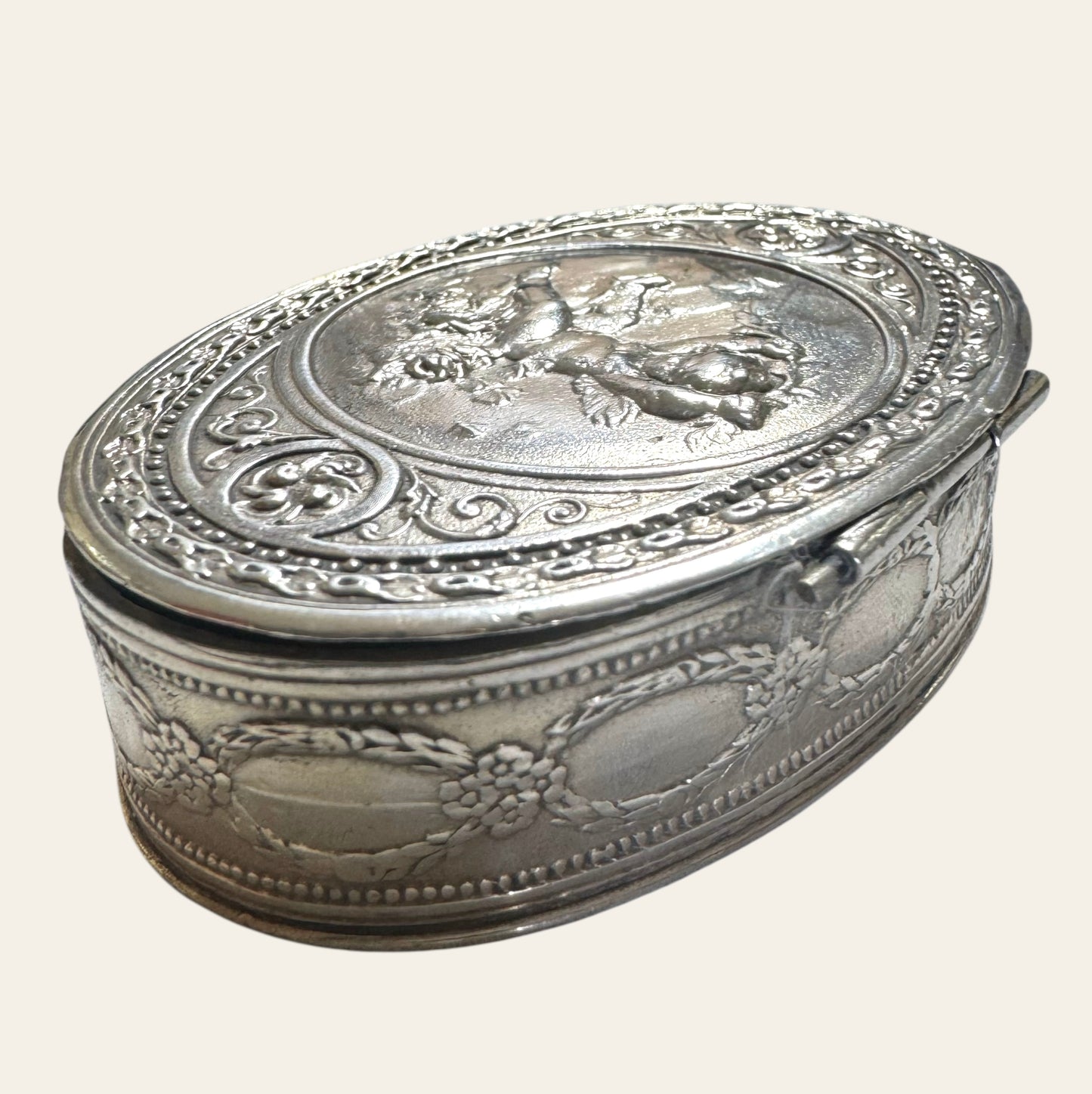 19th-Century French Solid Silver Cherub Box