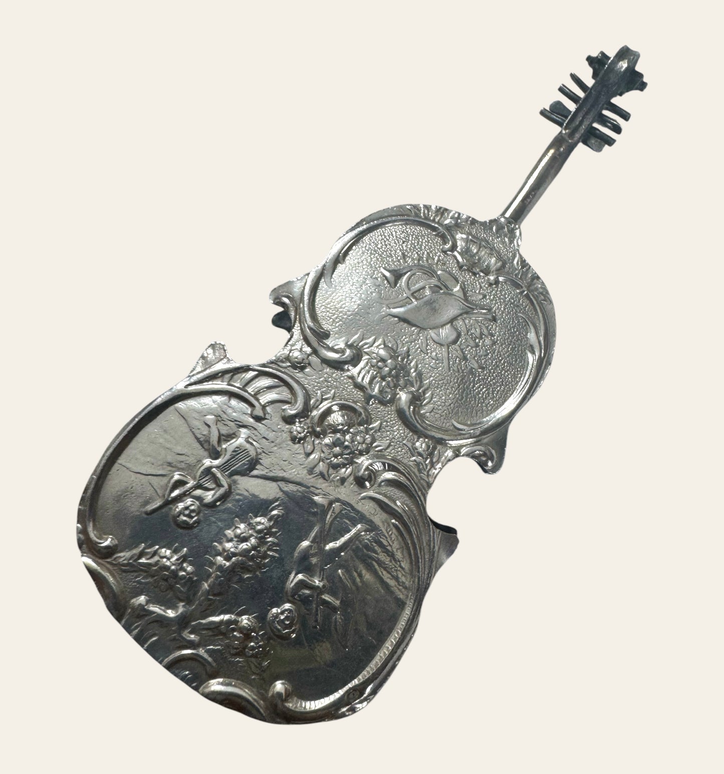 19th Century Silver Violin Etui with Rococo Cherub and Floral Motifs