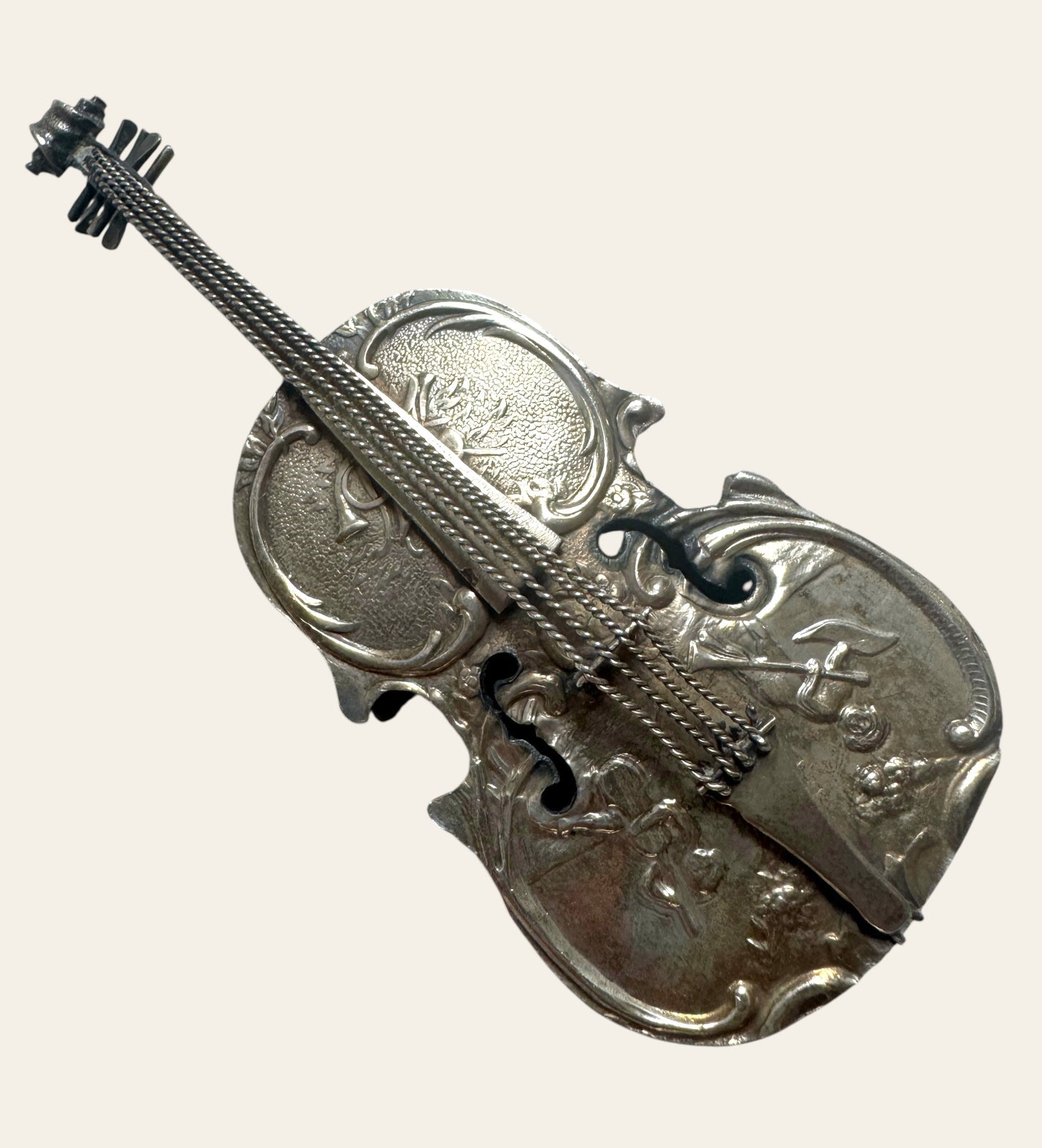 19th Century Silver Violin Etui with Rococo Cherub and Floral Motifs