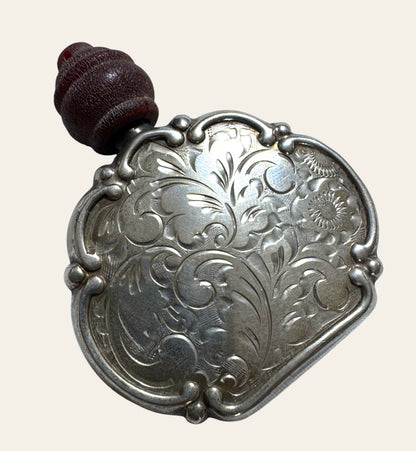 19th-Century Silver Perfume Flask with Wooden Stopper
