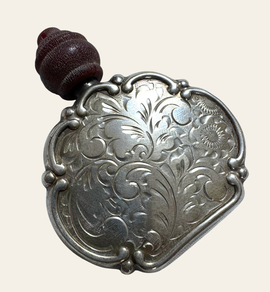 19th-Century Silver Perfume Flask with Wooden Stopper