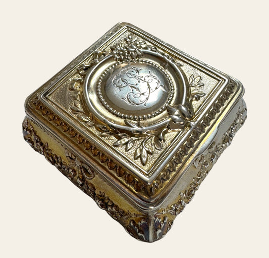 Antique French Silver Jewelry Box with Bow and Laurel Details – Rococo Revival, c.1900