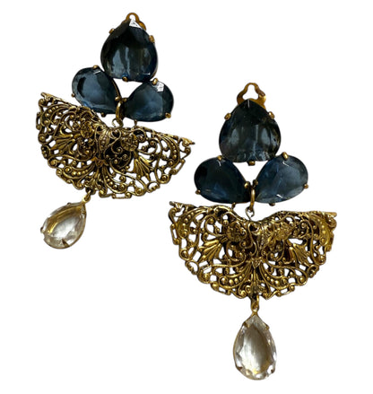 Large Zoe Coste Filigree Drop Clip On Earrings