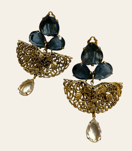 Large Zoe Coste Filigree Drop Clip On Earrings