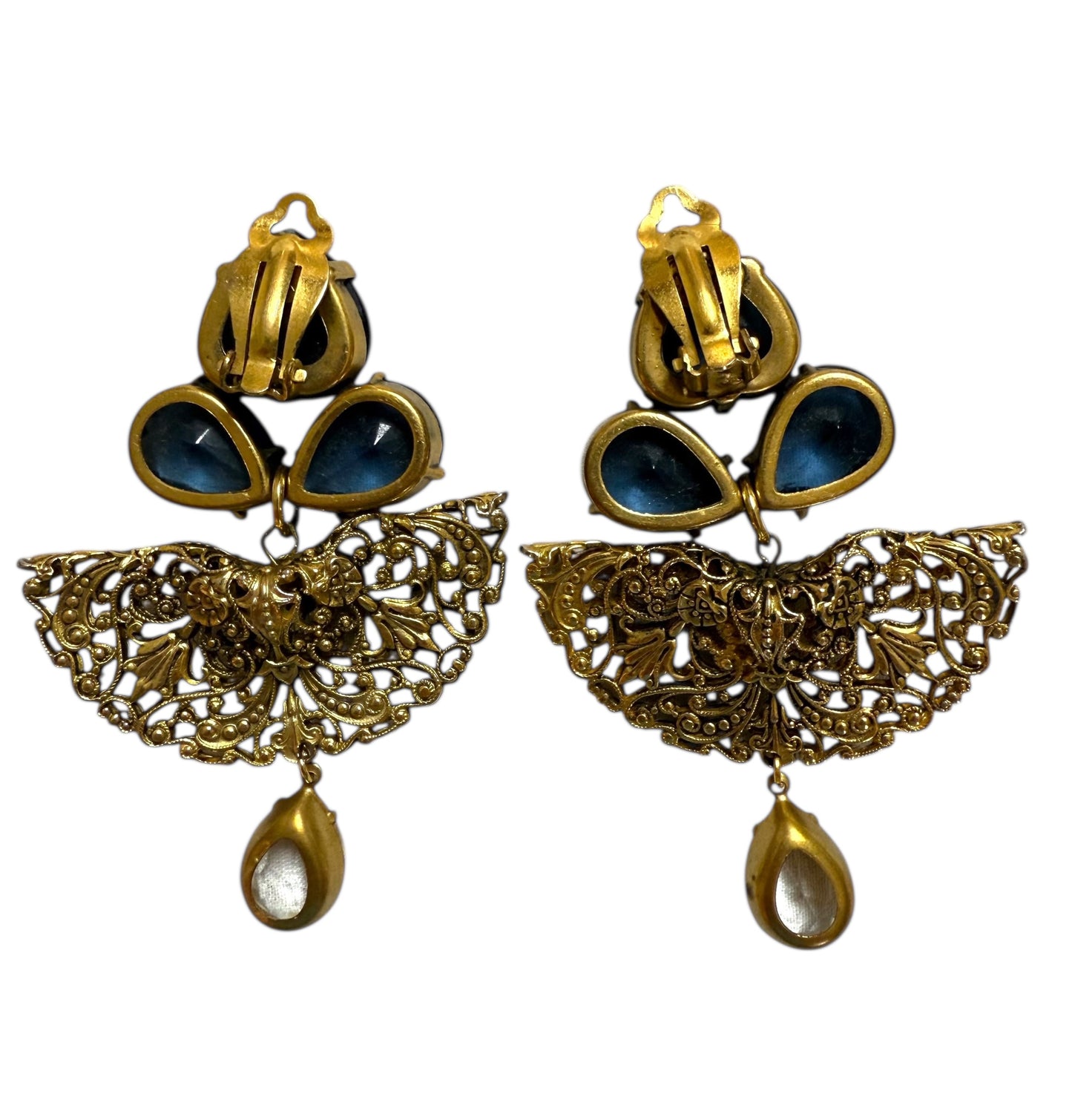 Large Zoe Coste Filigree Drop Clip On Earrings