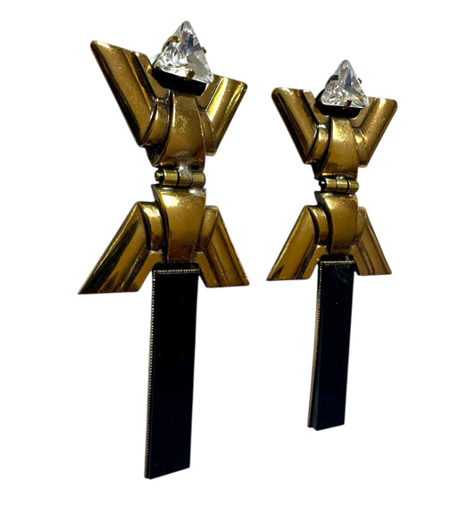 1990's Ermani Bulatti Art Deco Style Clip On Earrings