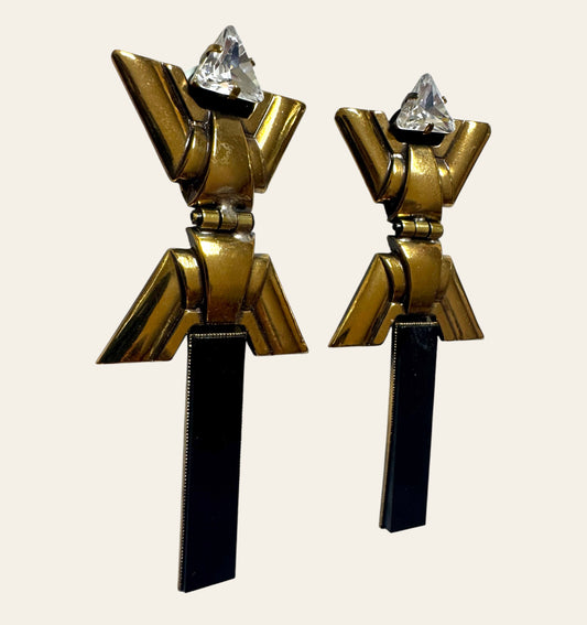 1990's Ermani Bulatti Art Deco Style Clip On Earrings