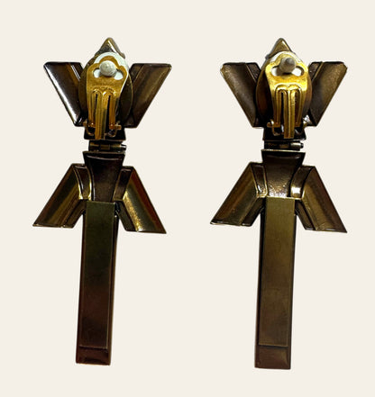 1990's Ermani Bulatti Art Deco Style Clip On Earrings