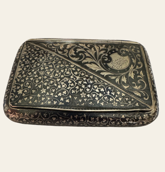 Antique 19th Century Russian Silver Cigarette Case – Niello & Gilded Interior (c.1880s)