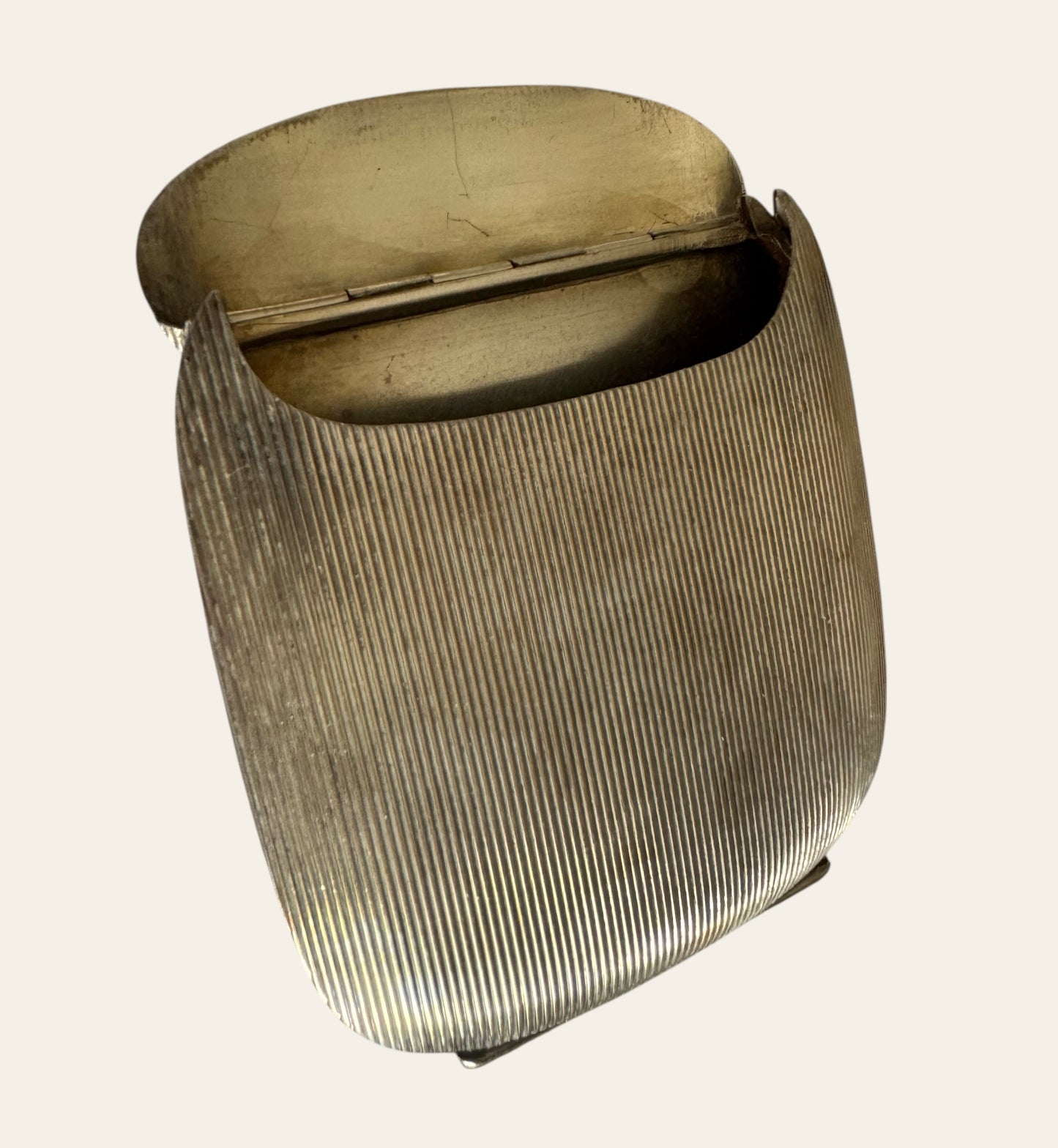 Mid-Century Gilded Silver Vanity Box with Amethyst Cabochon Clasp