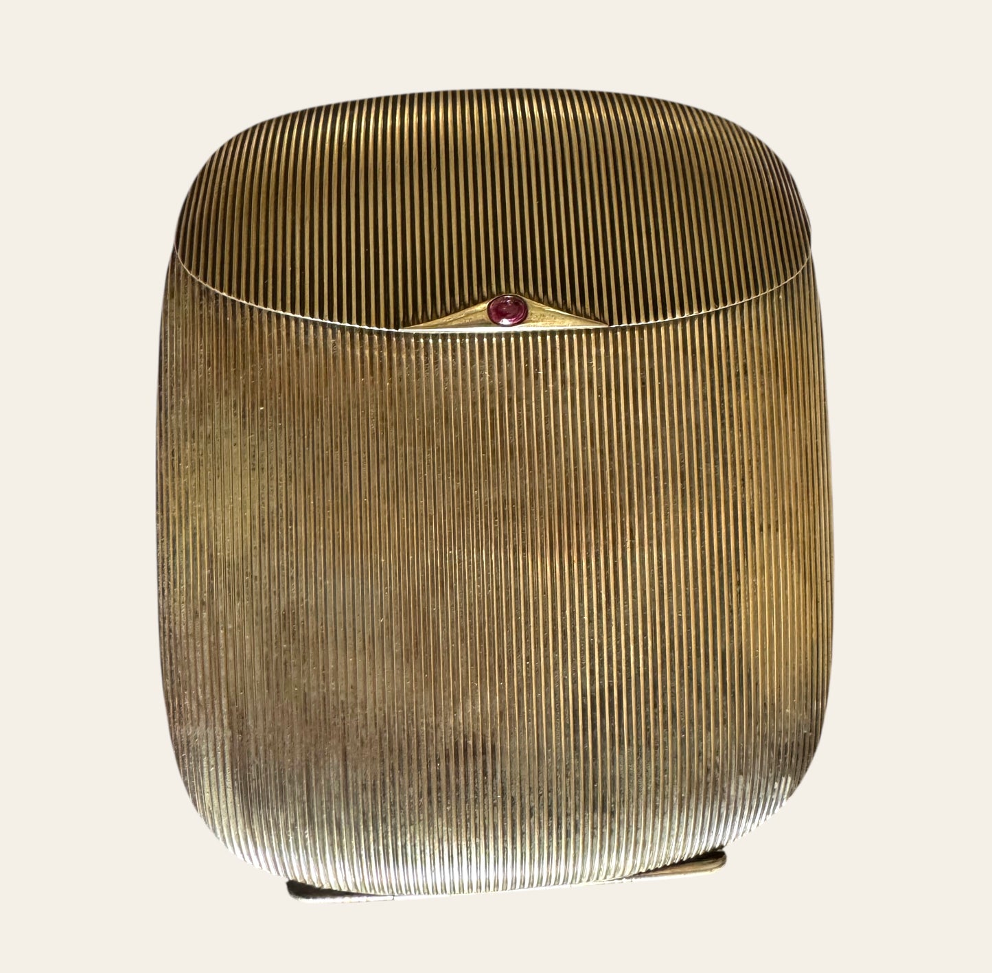 Mid-Century Gilded Silver Vanity Box with Amethyst Cabochon Clasp