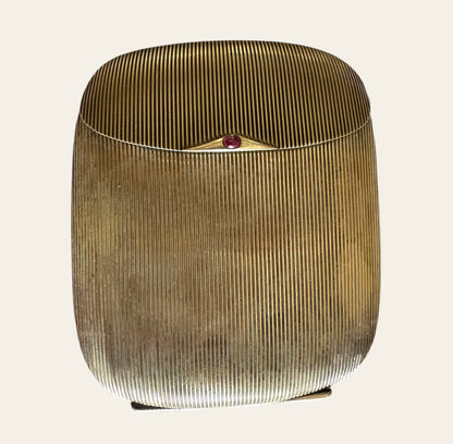 Mid-Century Gilded Silver Vanity Box with Amethyst Cabochon Clasp