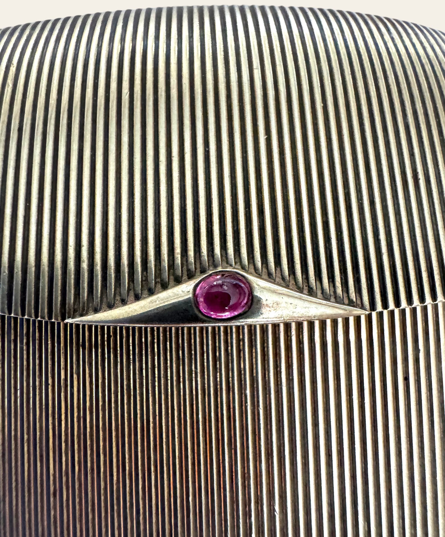 Mid-Century Gilded Silver Vanity Box with Amethyst Cabochon Clasp