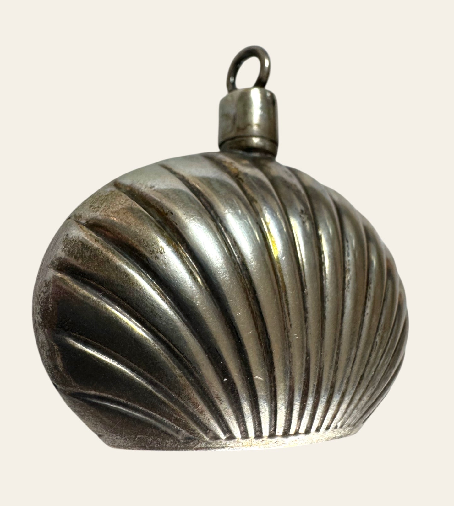 19th-Century Continental Silver Shell Perfume Flask